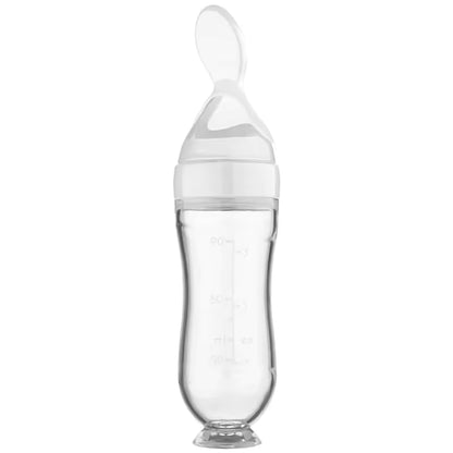 Silicone Baby Food Squeeze Feeder Bottle with Spoon – BPA Free Infant Cereal Dispenser 90ml