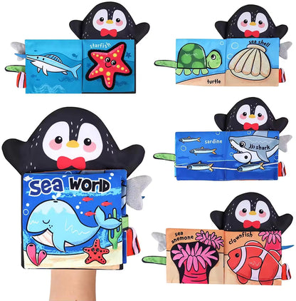 Montessori Baby Soft Cloth Book – 3D Quiet Book with Hand Puppet for Newborns 0–12 Months