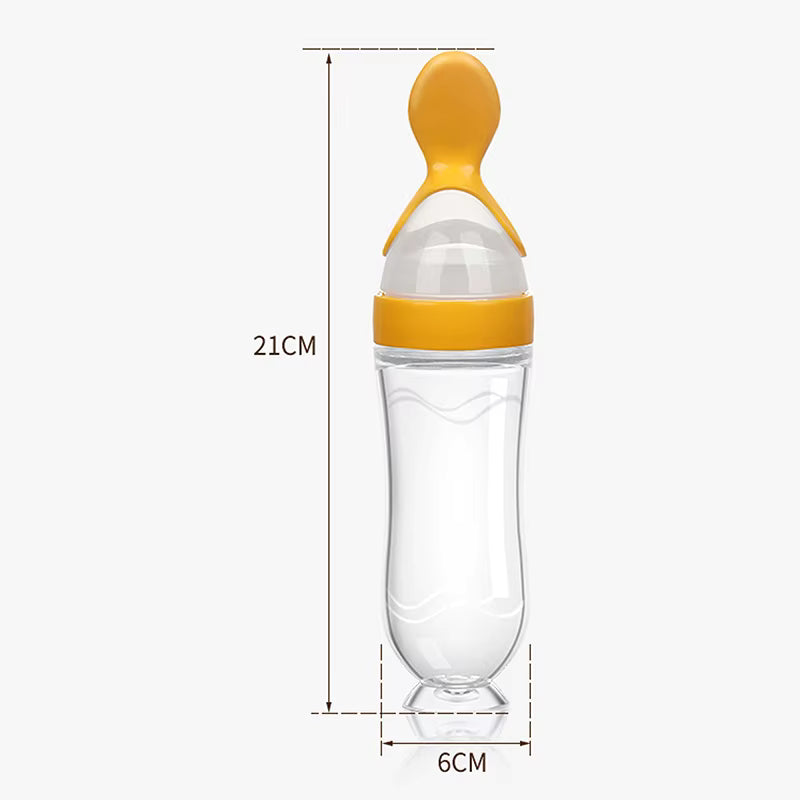 Silicone Baby Food Squeeze Feeder Bottle with Spoon – BPA Free Infant Cereal Dispenser 90ml