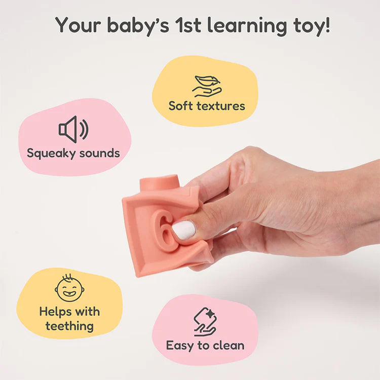 Montessori Silicone Baby Building Blocks and Sensory Balls – Soft Chewable Grasping Toys for 6–12 Months